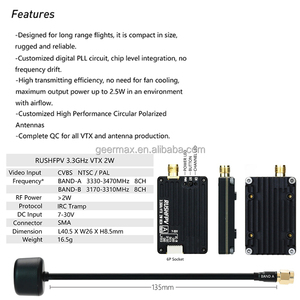 Componentes de drones Transmisor de video de 3,3 GHz para RUSHFPV 3,3G 2W VTX Módulo transmisor 8CH CVBS NTSC PAL Entrada 7-30V SMA UAV Piezas - Product Image 6