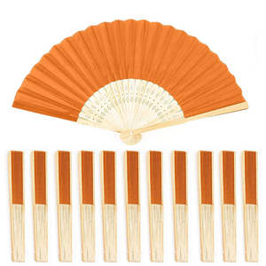 精美印花丝绸手扇，带欧根纱袋19色雕刻竹子民间艺术风格商务礼品或结婚礼物