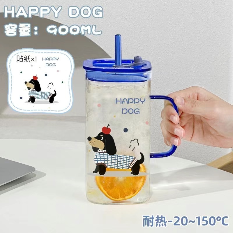 Saucisse chiot 900ml tasse simple + paille bleue + couvercle bleu