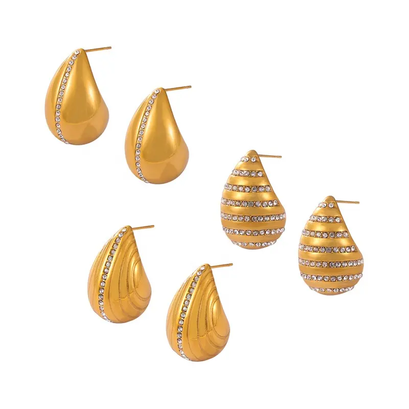 2024 Nueva joyería de moda pendientes de mujer primavera 18K chapado en oro de acero inoxidable en forma de gota pendientes de cristal