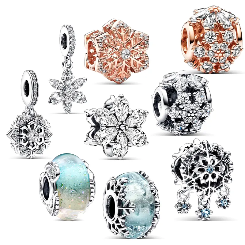925 Sterling Silver Herbarium Heart Snowflake Snow Globe Dangle Charm Murano Glass Winter Bead Fit Original 925 Bracelet Jewelry