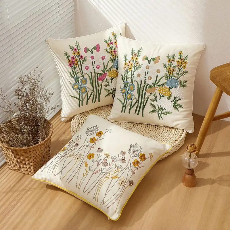 Hot Selling Bauernhaus moderne Baumwolle Stickerei Kissen bezüge Dekorative weiche quadratische Kissen bezüge für Wohnzimmer Sofa