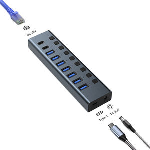 High Speed 10 Ports USB 2.0 USB 3.0 <strong>Type</strong> 3.1 Gen 2 Splitter With RJ45 <strong>Network</strong> for <strong>Computer</strong> Manufacturer China MINI USB Por Hub - Product Image 1