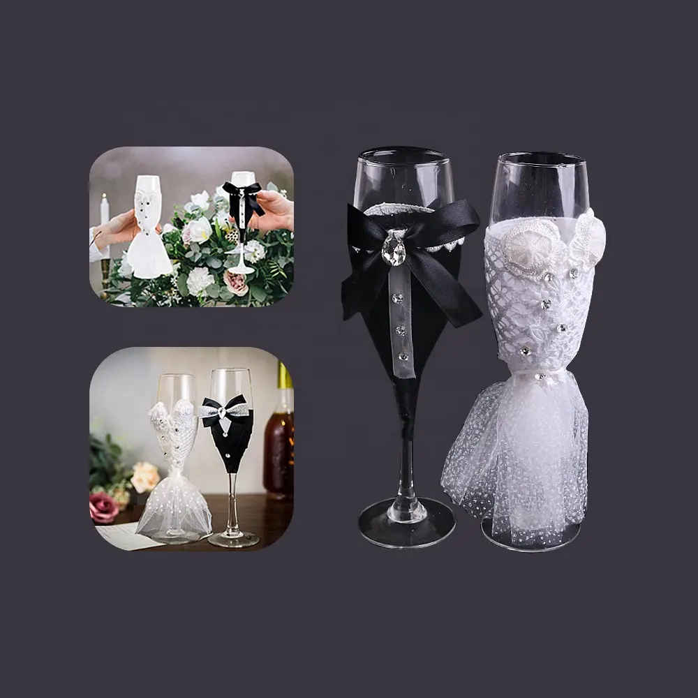 Spitze Mantel Gläser Champagner Toast Flöten Perle Wein Toast Becher Glas Hochzeit Rot Luxus Europa Kristallglas 24 PCS