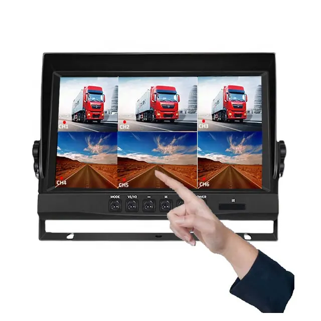 작은 TV AHD 6 채널 분할 화면 9 인치 TFT 컬러 LCD 터치 스크린 모니터 AV 플레이어 백미러 자동차 비디오 모니터