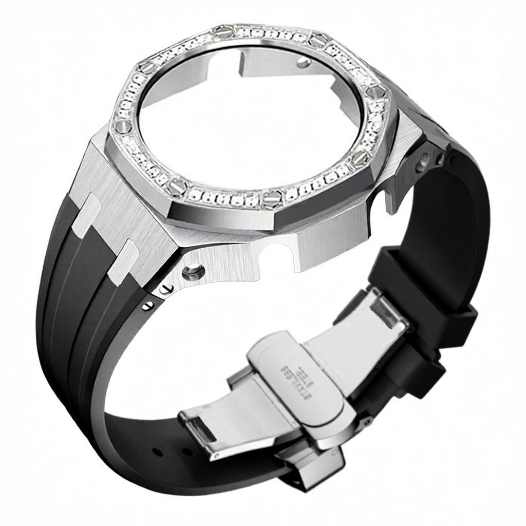 Bracelet en silicone noir avec boîtier en diamant