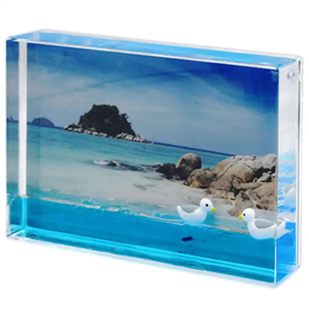 Cornice per foto Aqua 4x6 con cornice liquida glitterata a forma di rettangolo in plastica liquida blu Sea Life