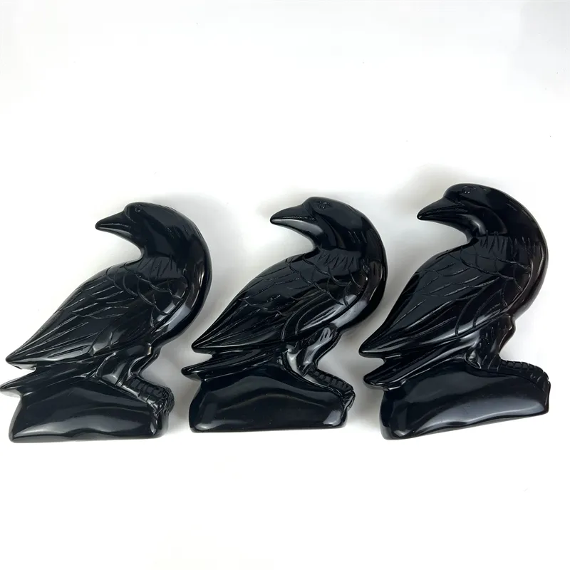 Nouveau produit d'arrivée vente chaude cristal oiseaux sculptures obsidienne corbeau pour la décoration