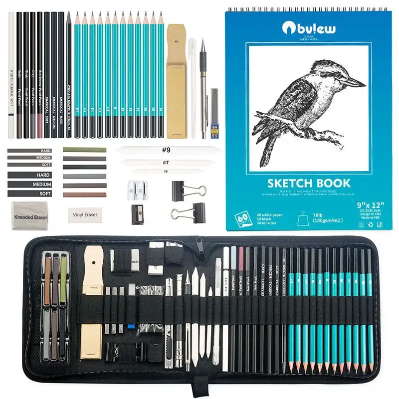 Bview-Kit de dibujo para bocetos con lápiz de grafito de carbón, almohadilla para bocetos, 50 piezas, venta al por mayor, disponible