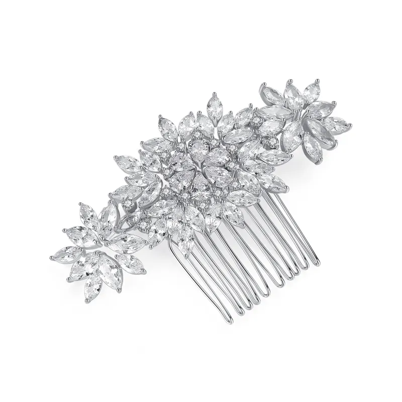Desain perhiasan gaya antik klasik bunga indah jepit rambut Zircon kubik AA untuk sisir pengantin wanita