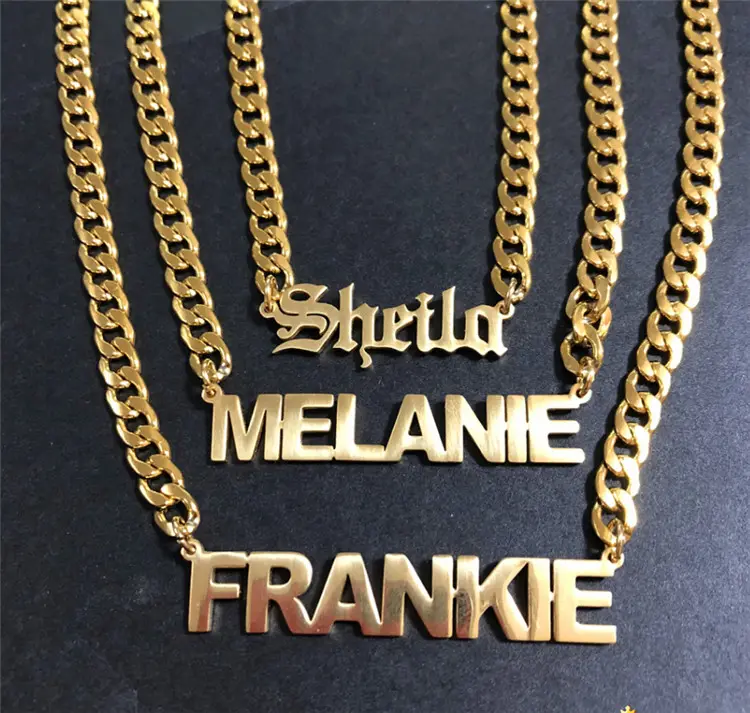 Factory Stainless Steel Design Non Tarnish Jewelry 18K Gold Plated Printed Chain 316L Custom Name Letter Necklace