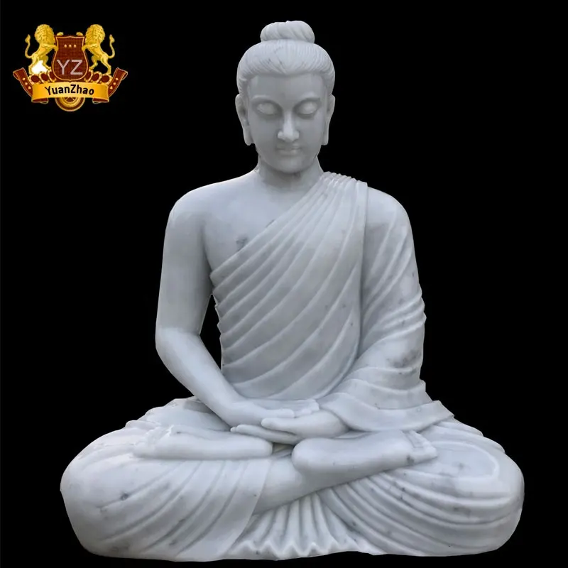 Estatua religiosa grande de Buda sentado, escultura de Buda de mármol blanco tallada a mano