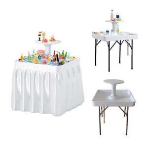 <strong>Multi</strong> <strong>Functional</strong> New Outdoor HDPE Foldable Square Two Tier Fill and Chill <strong>Tables</strong> with Top Round Tray and Removable Skirt - Product Image 6