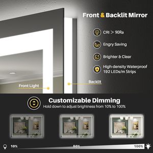 Espejo de tocador de baño LED con pantalla táctil regulable, espejo inteligente cuadrado con función de memoria antiniebla antirotura HD - Product Image 4
