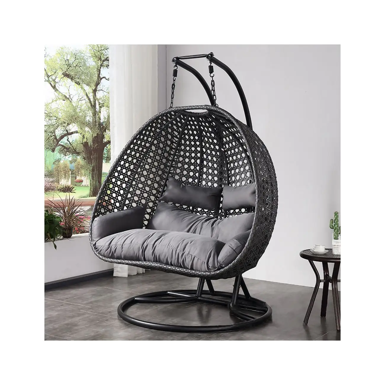 Modern Rattan Pendurado Egg Cadeira Com Suporte Pátio Balanços Balanço Basket Hammock Cadeira Varanda Pátio Jardim Outdoor Furniture