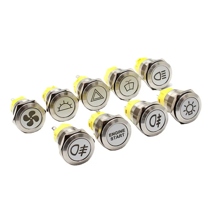 16mm 12v LED stainless steel metal push button switch dashboard warning symbol momentary latching car racing