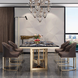 Juego de comedor de mármol italiano, mesa Rectangular de lujo ligera, estilo Simple moderno para casas pequeñas, uso de salón de diseño de Hong Kong de gama alta - Product Image 2