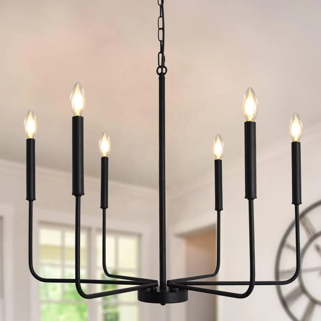Lampadario a candela nera, lampadario vintage del paese di natale 6 luci decorative per l'illuminazione