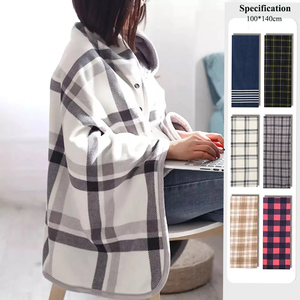 Tùy chỉnh 2 lớp 100% Polyester kiểm tra kẻ sọc nút thiết kế cực Fleece Shawl CAPE chăn - Product Image 3
