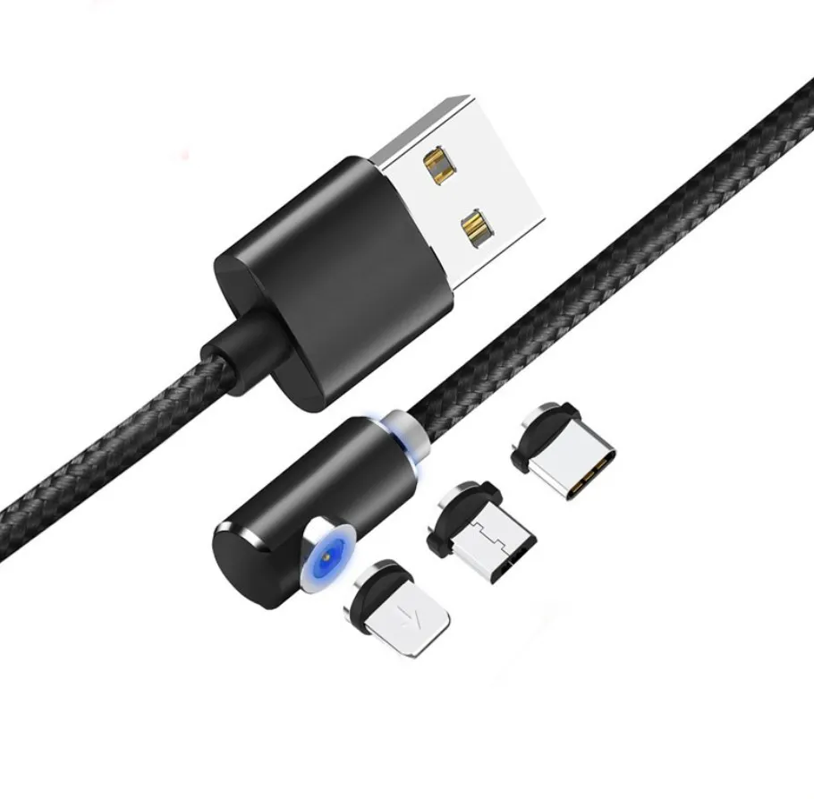 Cable magnético de carga para iphone, conector en ángulo recto de 90 grados, micro tipo c, cable usb magnético para juegos