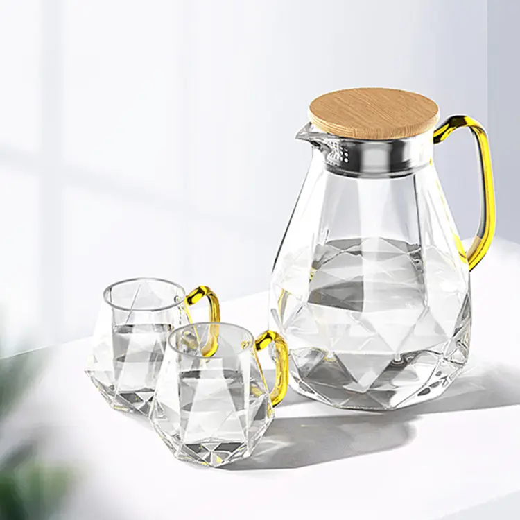 Diamant kalten wasser glas set mit deckel 3pcs glas krug set