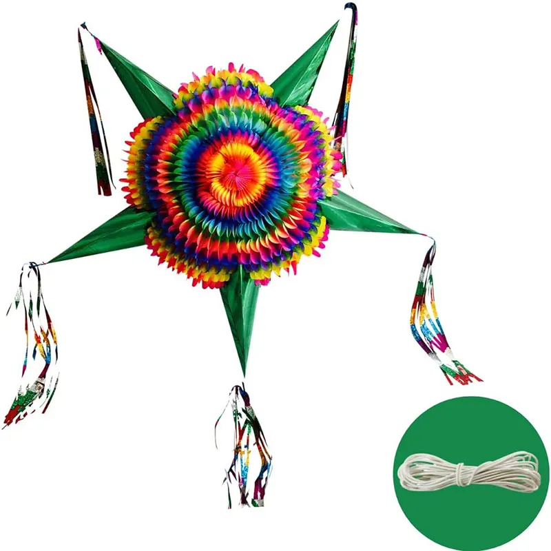 Piñata de estrella mexicana extra grande con conos verdes y Cuerda de 30 pies