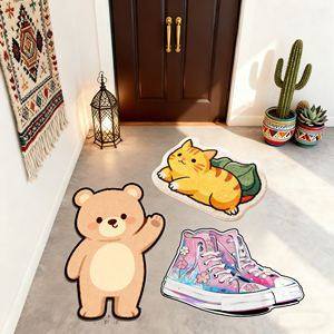 Tappeto con forma personalizzata per camera con decorazione stampata tappeti modello fustellato pezzo unico tappeto Anime tappeto per scarpe da gioco cartone animato orso Skeaker Area tappeto - Product Image 2