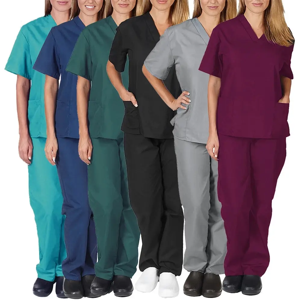 Uniformes enfermagem feminina manga curta, calças elásticas e leves de tecido fino para enfermagem, uso médico para verão