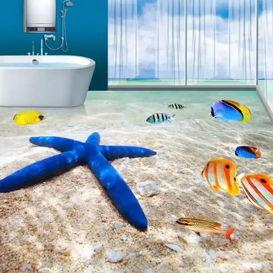 Azulejo de suelo 3d para baño, imagen de seaworld, azulejo de pared y suelo de porcelana