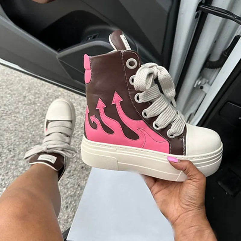 IDOIT rahat ayakkabılar lüks eğitmenler ayak bileği alev çizmeler Lace Up kadınlar Sneaker Zip Hip Hop Streetwear tıknaz Sneaker ayakkabı