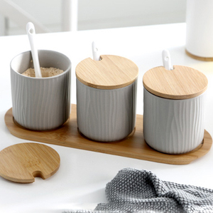 Modern Matte Color Kitchen Set <strong>2</strong> Ceramic <strong>Spice</strong> <strong>Jars</strong> With Covered Spoon and Tray Solid <strong>Spice</strong> <strong>Jar</strong> - Product Image 5