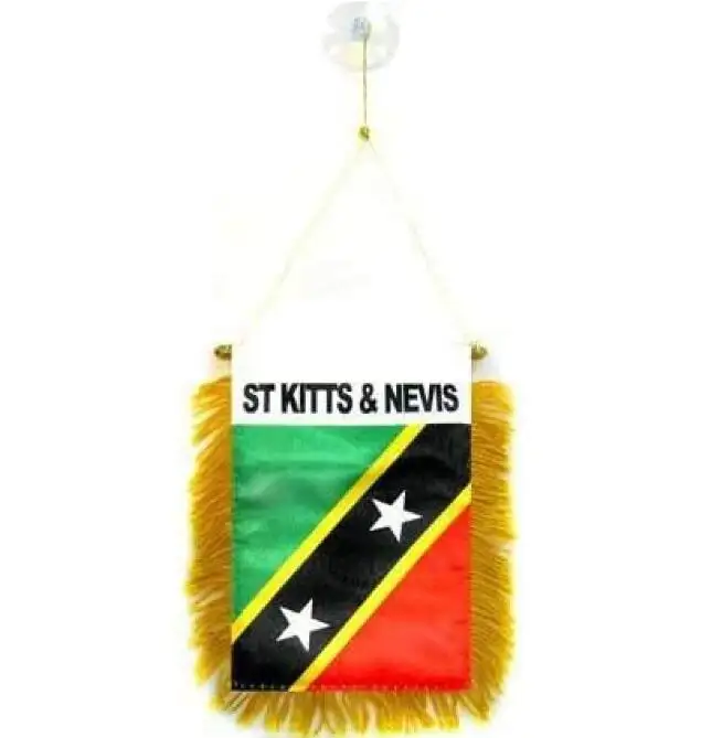 Alta calidad personalizada Saint Kitts y Nevis Mini Banner 6 ''x 4'' Banderín 15x10 cm Mini Banners 4x6 pulgadas Ventosa Percha