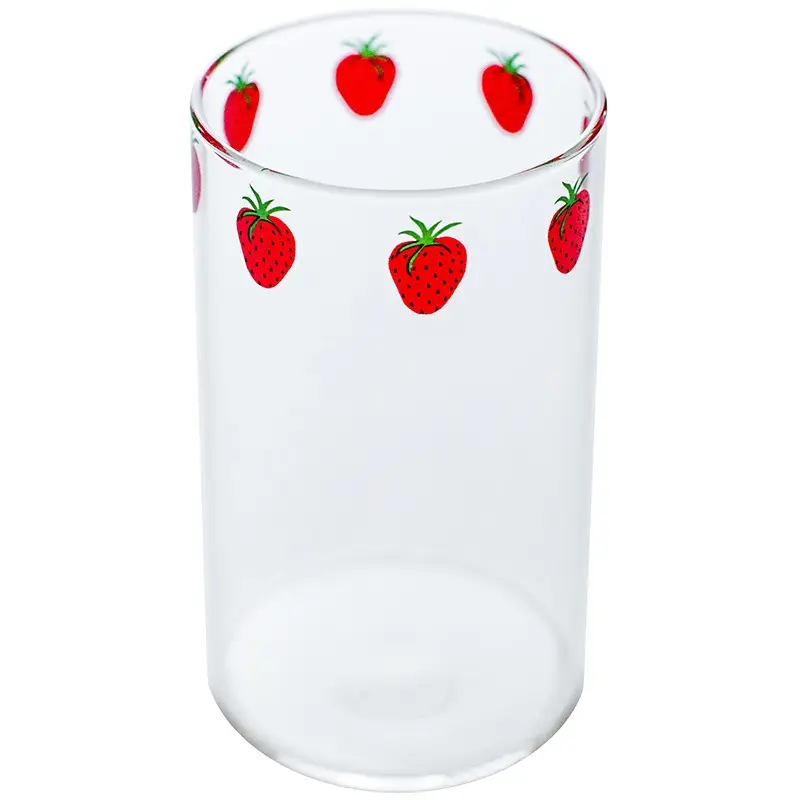 300ml 딸기 귀여운 유리 컵 짚 크리 에이 티브 투명 물 컵 학생 우유 내열성 유리 나나
