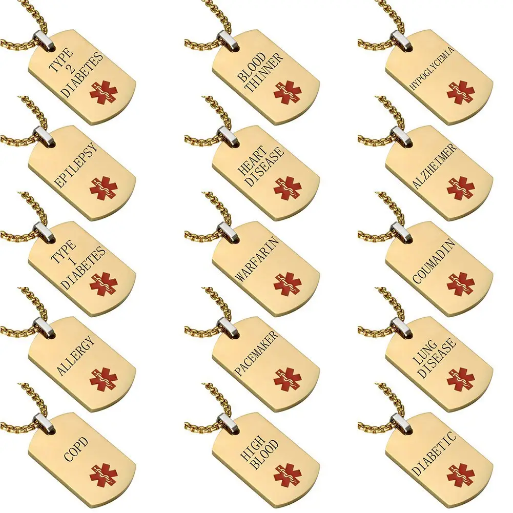 Aangepaste Gegraveerde Id Tag Emaille Medische Copd Symbool Hanger Ketting Roestvrij Staal Vergulde Mode Medische Waarschuwing Sieraden