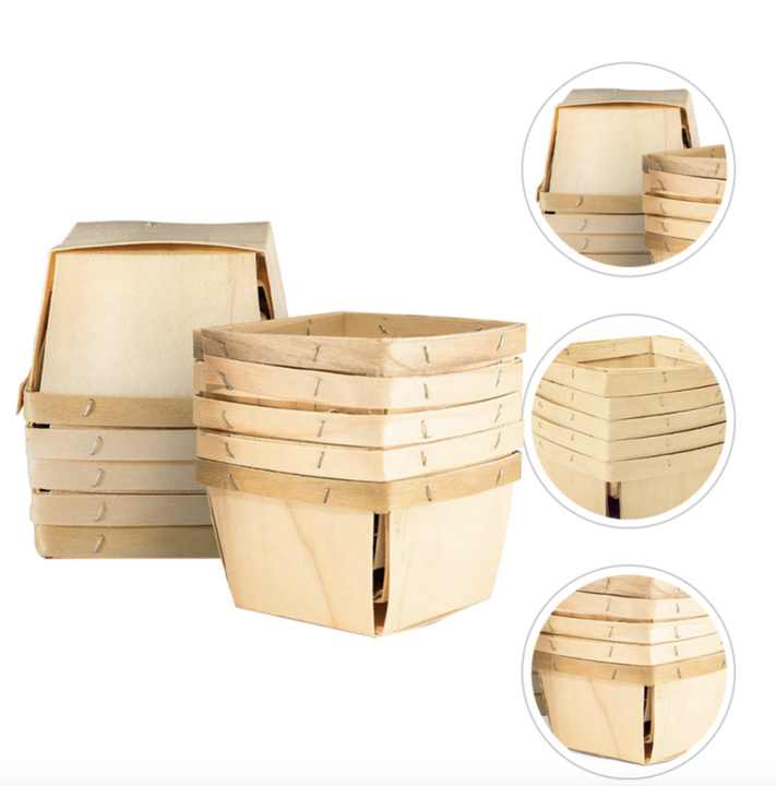 Cesti da una pinta di bacche in legno (confezione da 10); Per la raccolta di frutta o arte, artigianato e arredamento; Scatole di legno ventilate quadrate