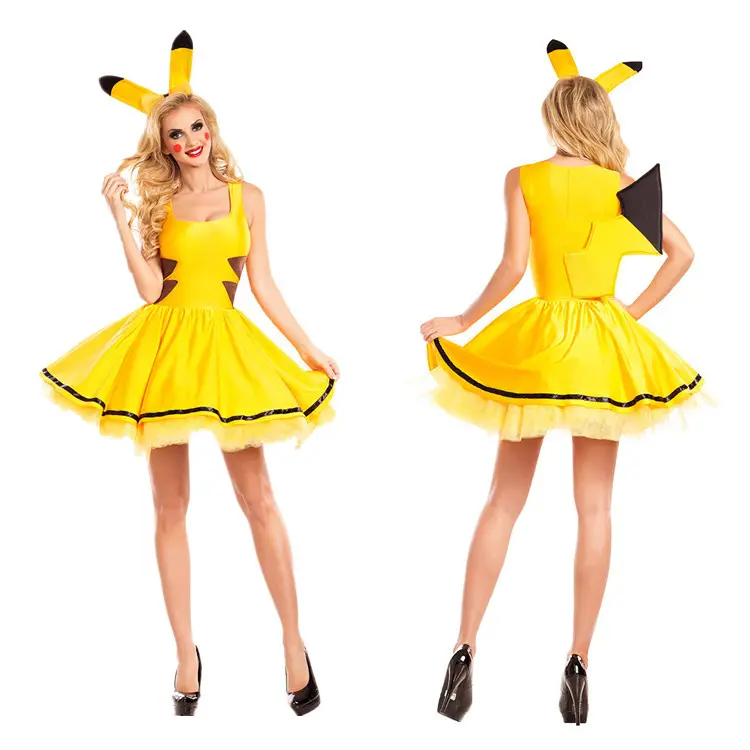 2024 vendita calda Anime Performance Sexy Costume di Halloween carino carnevale vestito giallo donna film Cosplay Pikachu Role Play Dress