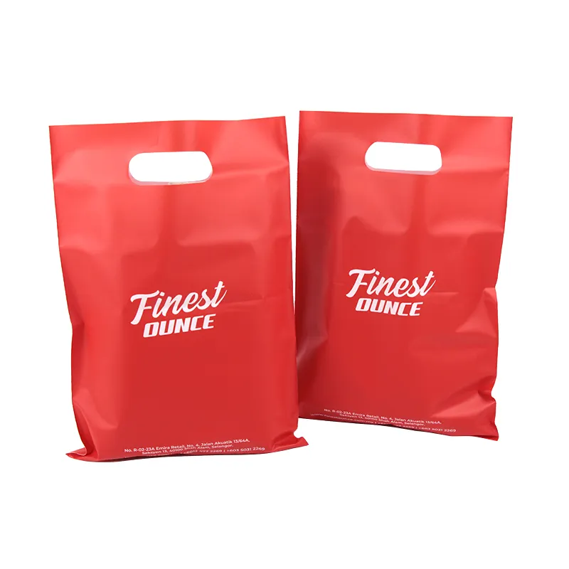 Custom logo Printed Die Cut Eco friendly Red/White/Pink/Black zipper garment packaging bag with handle