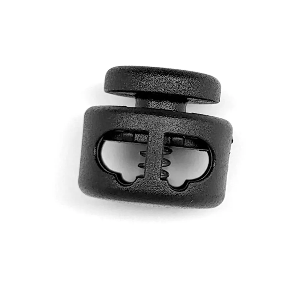 Bouchon d'extrémité de serrure de cordon rond noir bascule Double trous ajusteur de capot de vêtements curseur de fixation à ressort élastique