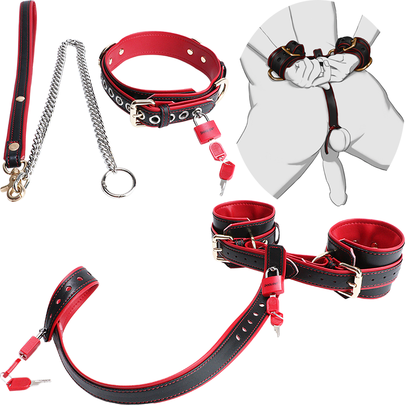 DV9001+Leather Restraint Collar with Eyelets-Black