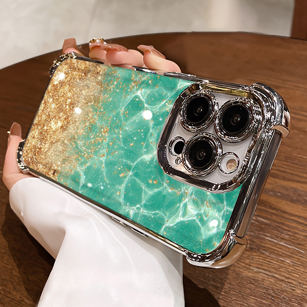 Black electroplated four-corner drop-proof gilded green water wa