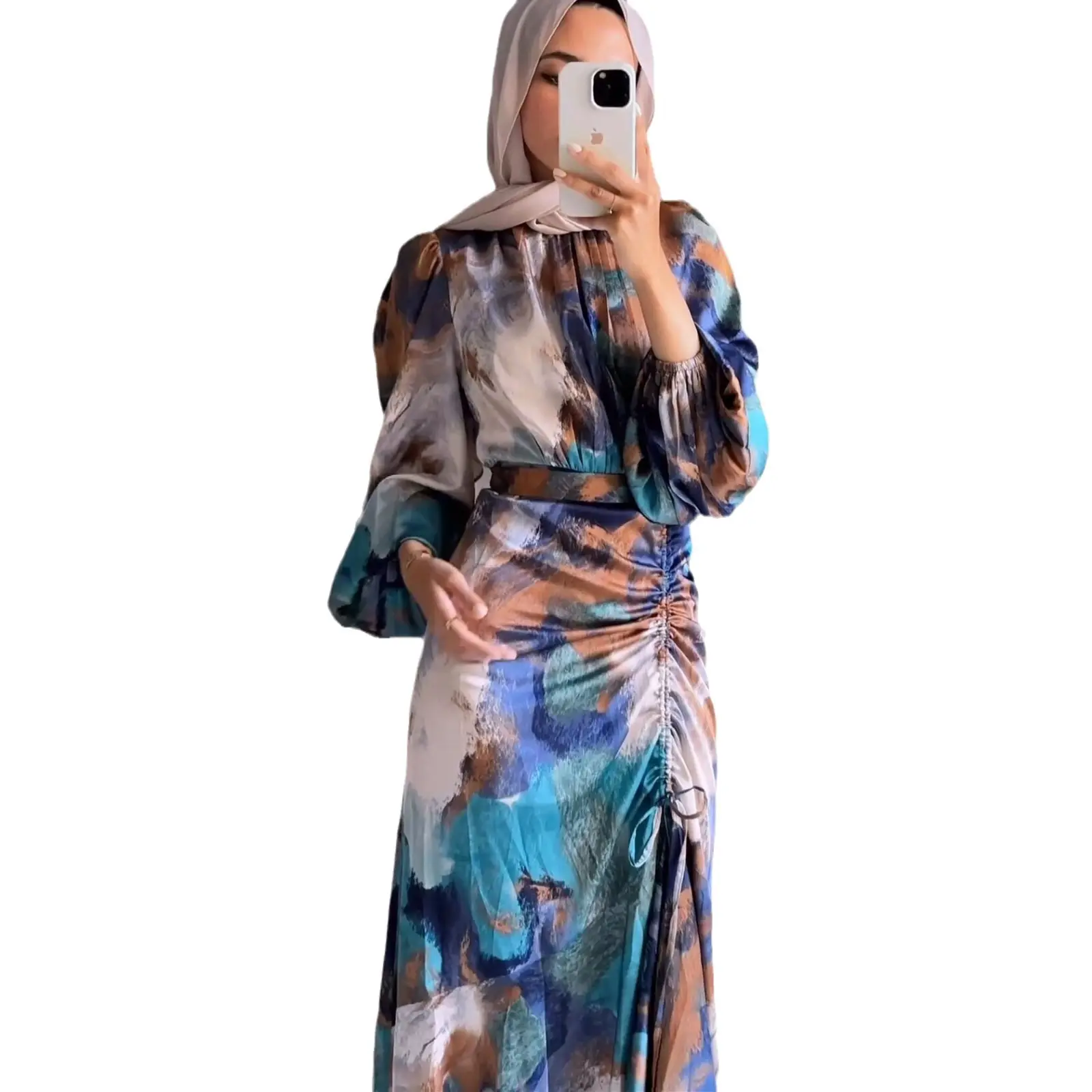 2024 all'ingrosso Dubai modesto musulmano elegante lungo Maxi dipinto abito stampato per donne musulmane Abaya