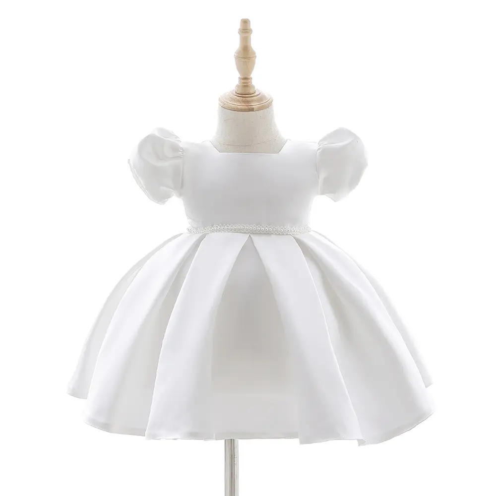 Rendas bordadas Baby Girl Party Dress Batizado Branco Vestidos De Batismo Vestido Com chapéu para Bebês Novo Bebê