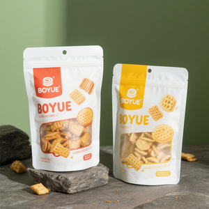 Tùy chỉnh sinh thái có thể tái chế Ziplock thực phẩm giấy kraft đứng lên túi phẳng bao bì cho bánh gạo phồng đồ ăn nhẹ - Product Image 2