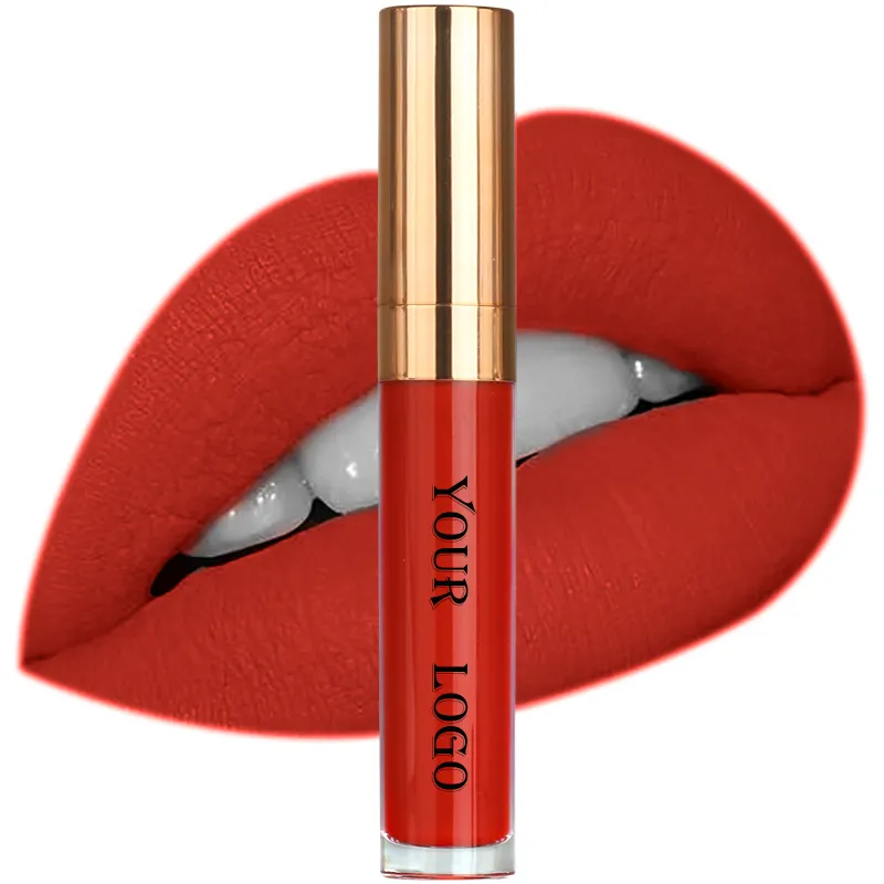 Lápiz labial líquido rojo mate, lápiz labial personalizado, Vegano, resistente al agua, marca privada