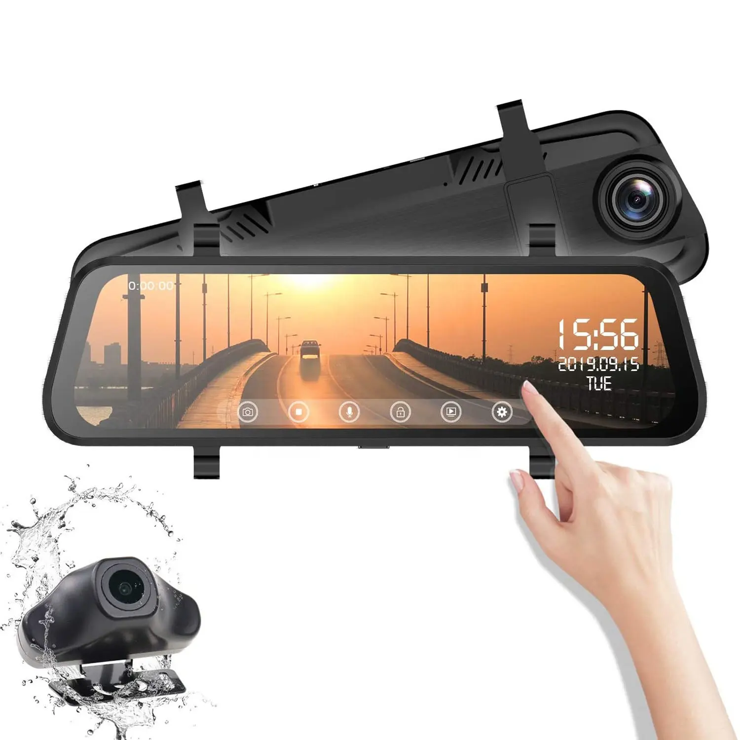 9.66 pollici Full Touch Screen Specchio Dash Cam Dual lens 1080P Vista Anteriore e Posteriore Registrazione Streaming Multimediale Auto macchina fotografica con GPS