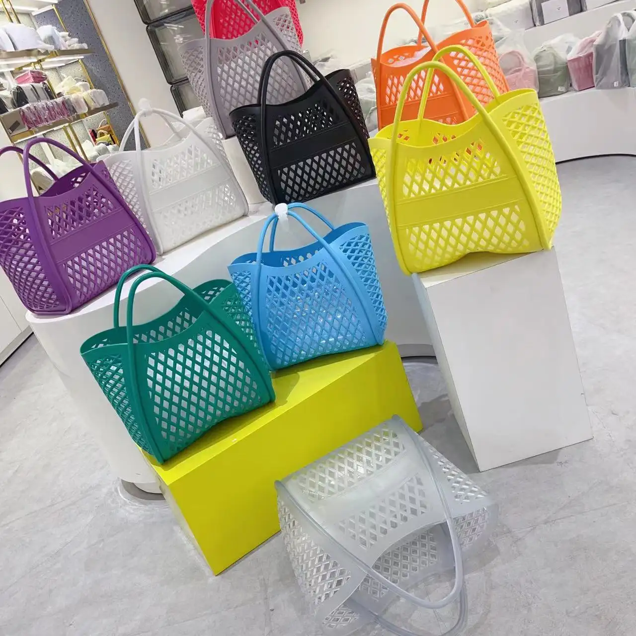 Sac de gelée de mode SY évider panier de légumes panier de pique-nique sac de plage en PVC écologique