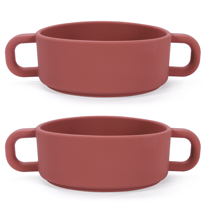 Training bowl with handle - brick red