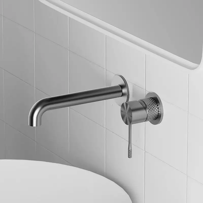 Rubinetto da bagno con maniglia singola zigrinata di lusso rubinetto per lavabo a parete a due fori nascosto