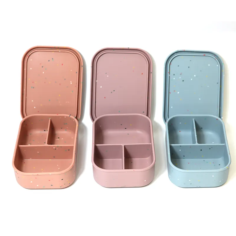 Bento Lunch Box Conteneurs Carrés Silicone Lunchbox Emballage Personnalisé Écologique BPA Silicone Microwavable Stockage Snack 0-1L