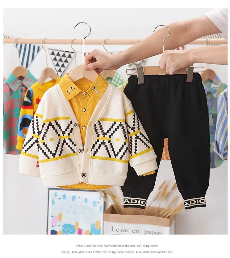 Autumn New Design High Quality Knitted sweater coat+shirts Lovely Kids Suit winter 5 years boys boutique clothing sets